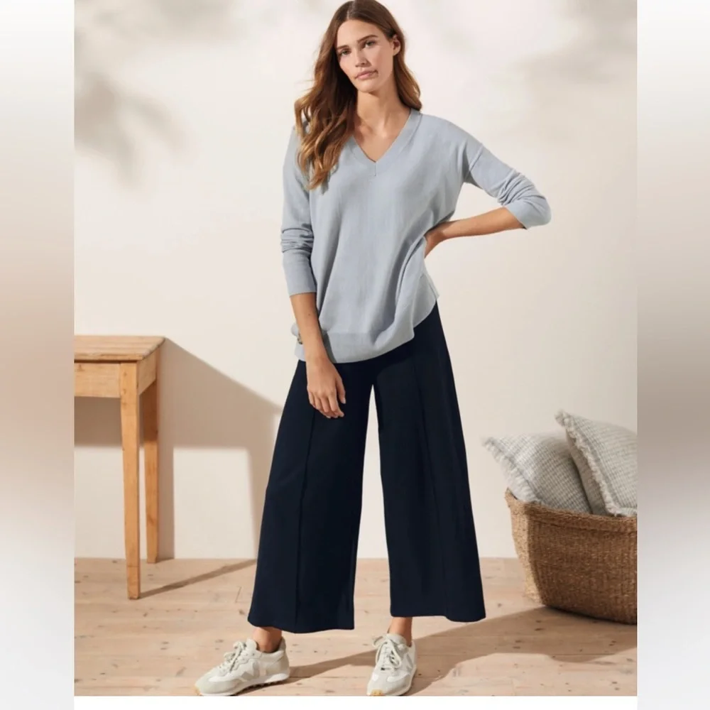 J.Crew featherweight cashmere cropped wide leg elastic waistband pants lounge
